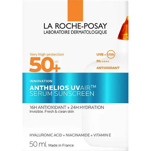 Набор La Roche-Posay: сыворотка для лица Anthelios SPF50+ увлажняющая солнцезащитная с антиоксидантами 50 мл + очищающий гель-крем Toleriane для чувствительной кожи 50 мл + косметичка-органайзер Anthelios - фото 3
