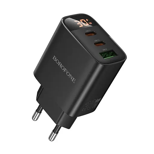 Сетевое зарядное устройство для Borofone BA98A Ilustre PD30W (2C1A) charger with digital display (EU) черный - фото 1