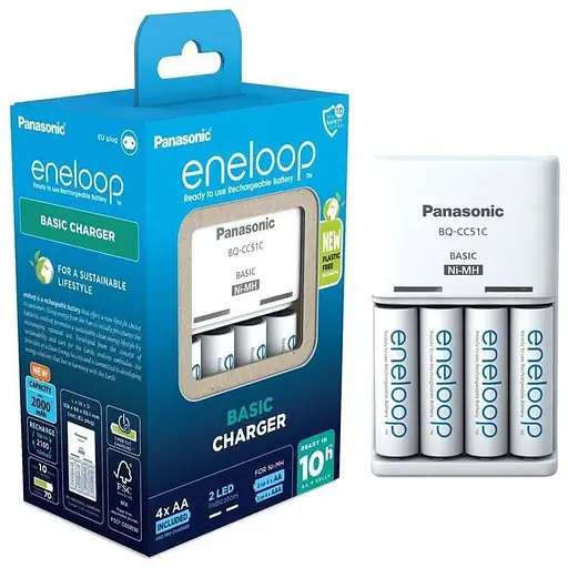 Зарядное устройство для Panasonic Basic Charger BQ-CC51 + 4xAA 2000 mAh plastic free pack (K-KJ51MCD40E)