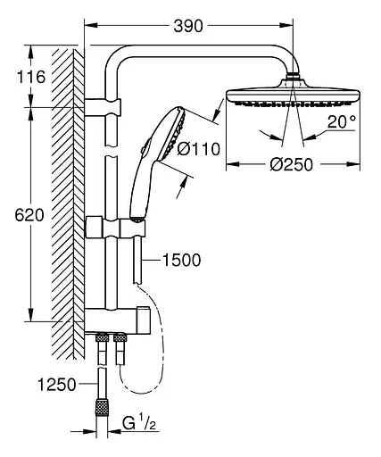 Душева система Grohe Flex Tempesta System з перемичкою внутрішнього монтажу 250 26980001, Хром - фото 5