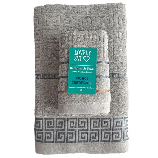 Набір жакардових рушників Lovely Svi для ванної 70х140 см + 34 х 75 см Версаче Сірий 2 шт. (2561097)