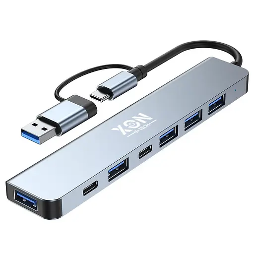 USB-хаб XON SmartHub 7 в 1 (2xType-C, USB3.0, 4xUSB2.0) Серый (UHUHP071342G 5184) - фото 1