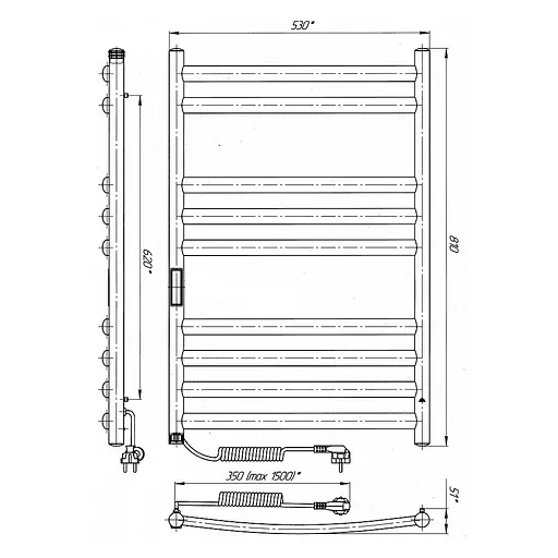 Електрична рушникосушарка Laris Класік Преміум П9 500x800 Е права S 73207663, Хром, Праве, Електронний - фото 6
