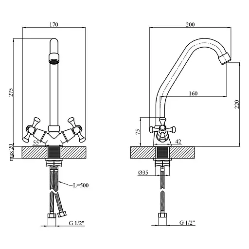 Змішувач для кухні Kroner KRM Rhein - C030 (CV014915) - фото 7