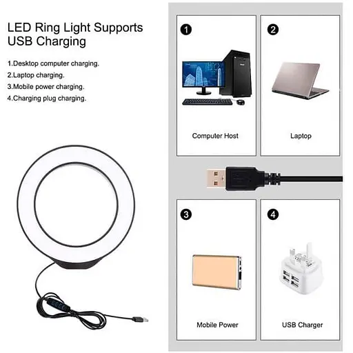 Кільцева USB LED лампа Puluz PKT3058B 4.7"+ штатив 12 см - фото 3