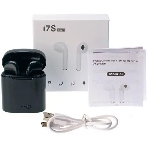 Бездротові блютуз навушники TWS i7S з боксом для зарядки чорні (au007) - фото 5