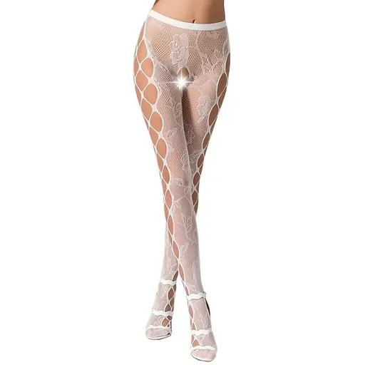 Эротические колготки-бодистокинг Passion S008 white ажурные колготки с вырезом и лампасами-сеткой S/M/L