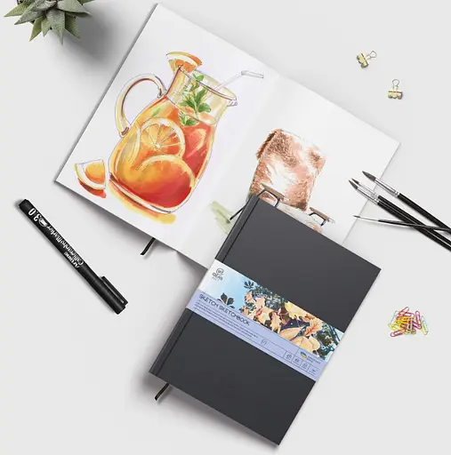 Скетчбук для скетчинга А4 48 листов (130 г/м2), белая бумага, черная обложка, 99IDEA9-SBSP4BL - фото 3