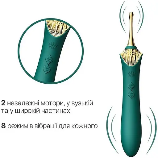 Вагинально-клиторальный вибратор Zalo Bess Turquoise Green многофункциональный с насадками - фото 3