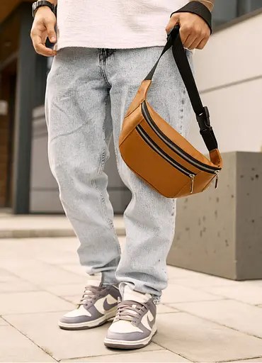 Большая мужская кожаная сумка на пояс бананка Sambag Tirso Max рыжая 38×17×6 см (81341121m) - фото 4