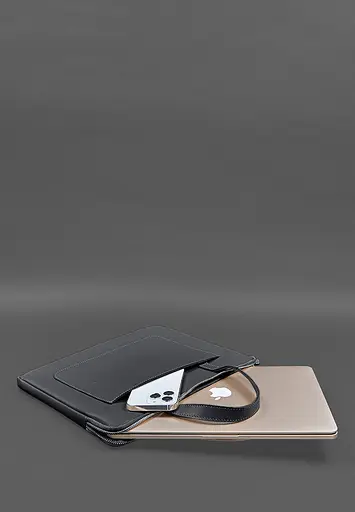 Кожаный чехол BlankNote с ручками для ноутбука 13 дюйм Черный - фото 6