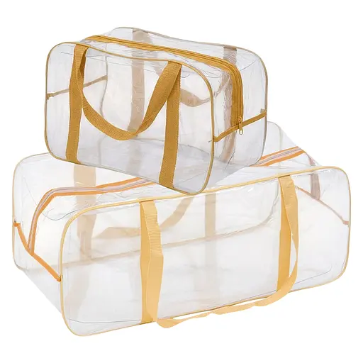 Набор прозрачных сумок в роддом: размер М 40х25х20 см + размер XL 60х25х30 см (бежевые) - фото 1
