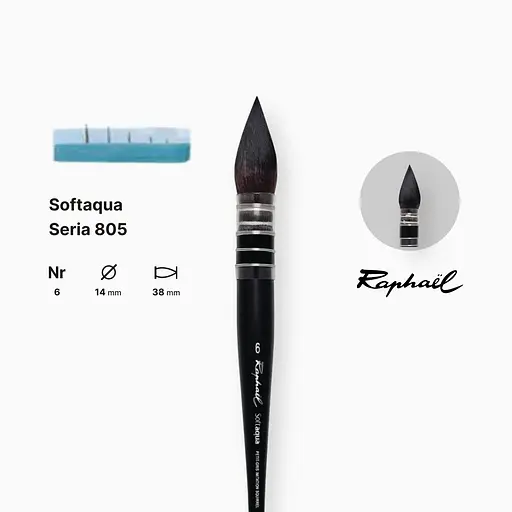 Кисть синтетика круглая (имитация) Raphael Softaqua, №6, французская вязкая, профессиональная - фото 2