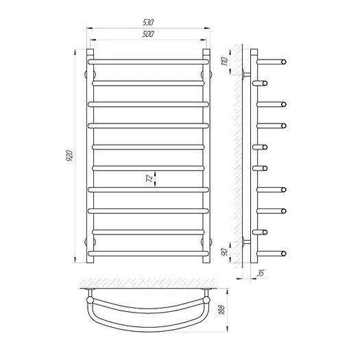 Водяна рушникосушка Laris Євромікс П10 500x900 71207149, Хром - фото 2