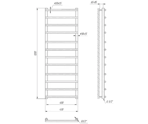 Водяна рушникосушка Mario Турин 1200x430/400, Хром - фото 2