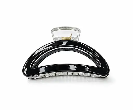 Крабик полукруглый глянцевый для волос 9 см пластик с металлическим механизмом Черный - фото 1