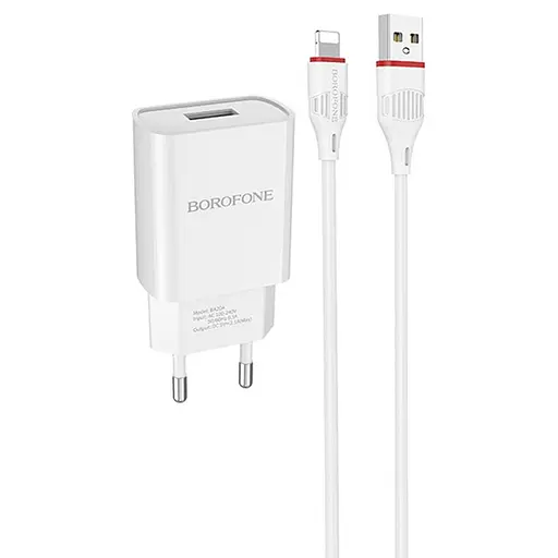 Зарядний пристрій із кабелем Lightning Borofone BA20A Sharp біле - фото 2