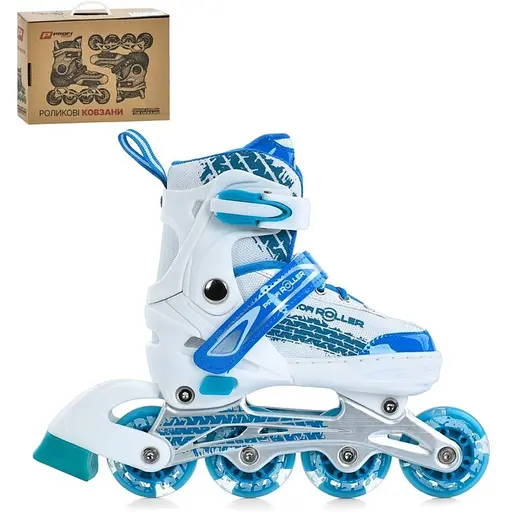 Ролики Profi A4150-S-WBL алюміній, поліуретанові, в один ряд, 31-34, розсувні біло-блакитні - фото 4