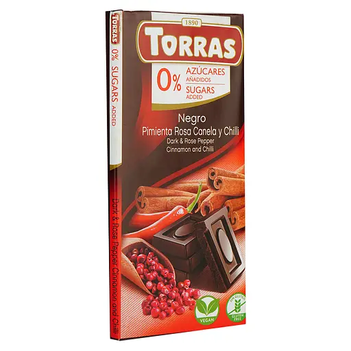 Шоколад черный Torras с розовым перцем, корицей и чили без сахара 75 г - фото 2