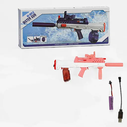 Водный автомат 518-5, прицел, глушитель, дополнмтельная ручка, аккум. 3.7V, USB-кабель, в коробке (6946616012720) Розовый - фото 2