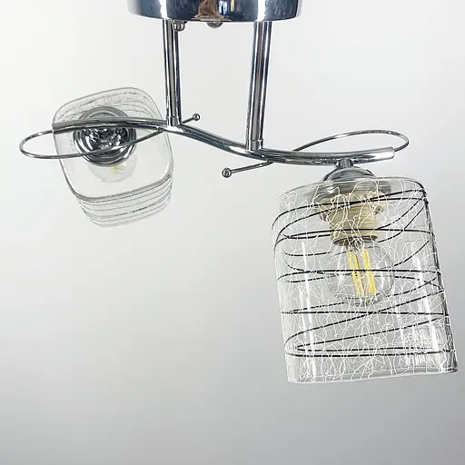 Люстра срібна на 2 плафони з чорно-білими візерунками | Line F | Арт. 9513/2 CH - фото 1