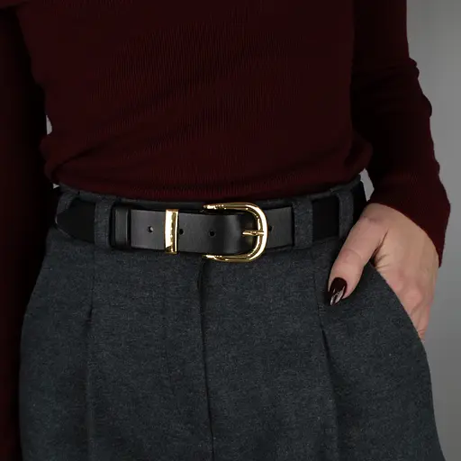 Ремінь шкіряний жіночий HC-3092 чорний із золотою пряжкою (130 см) - фото 2