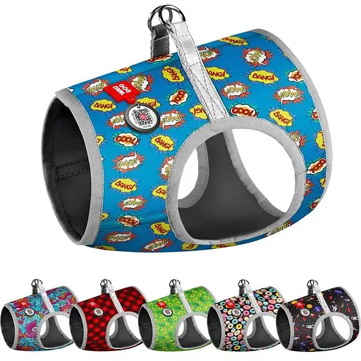 Шлейка для собак Waudog Clothes мягкая с QR паспортом, рисунок "ВАУ", XS1 - фото 4