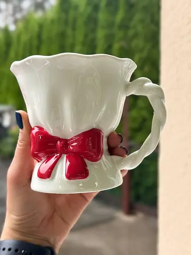 Чашка Olens 8030-446 Красный бант керамика 450 мл Белый с красным - фото 3