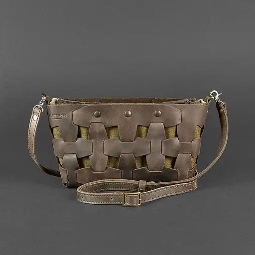 Шкіряна плетена жіноча сумка Пазл S темно-коричнева Crazy Horse - фото 8