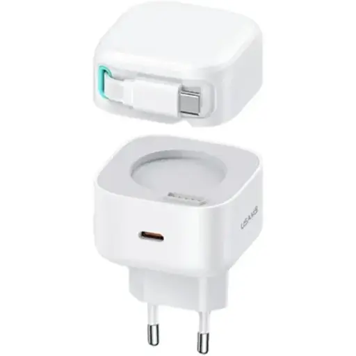 Мережевий зарядний пристрій Usams US-CC202 PD35W Dual 2C Output GaN Fast Charger With Type-C Magnetic Retractable Cable Module (EU) Білий - фото 1
