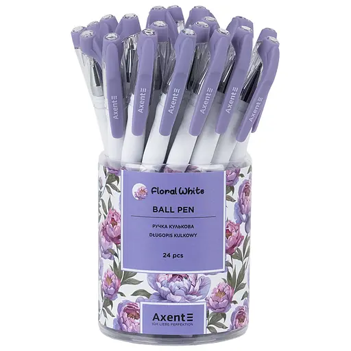 Набір ручок Axent Floral White кулькові 24 шт. сині (AB1049-43-A) - фото 2