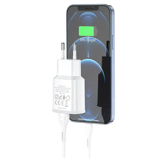 МЗП Hoco C88A Star round 2.4A (2USB-A) + кабель USB to Lightning Білий - фото 4