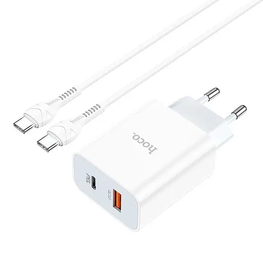 Блок зарядное устройство Hoco C97A на 2 порта 1 USB + 1Type-C 20 W с кабелем Type-C to Type-C - фото 1