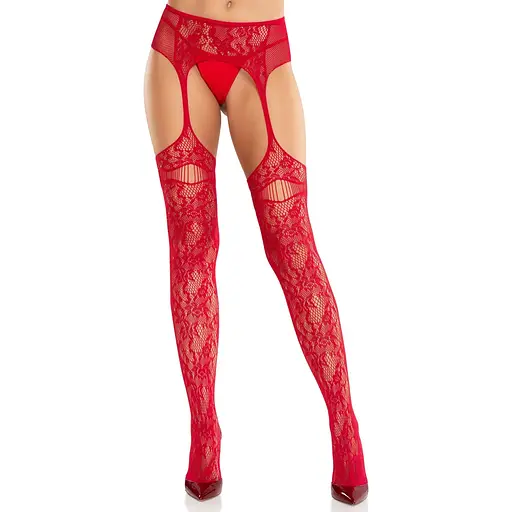 Колготки Leg Avenue Net Stockings With Attached Garter Belt One Size Red - фото 2