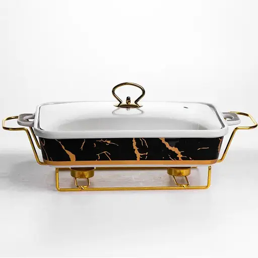 Мармитница фарфоровая Yiwu Black Marble 2 л 40х22.5х15.5 см мармит на подставке для первых блюд ML438-15 - фото 5