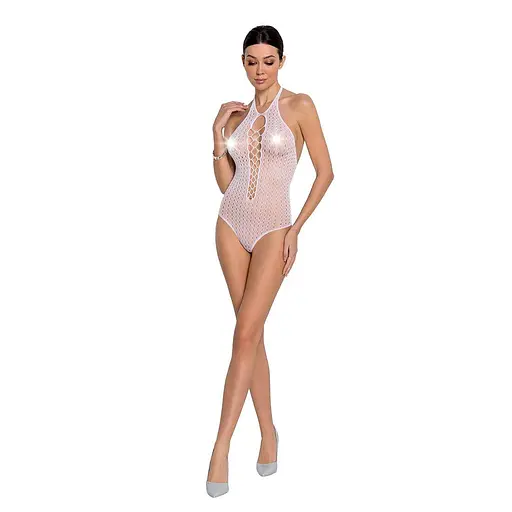 Бодистокинг с декольте Passion BS088 white имитация корсетной шнуровки One size - фото 3