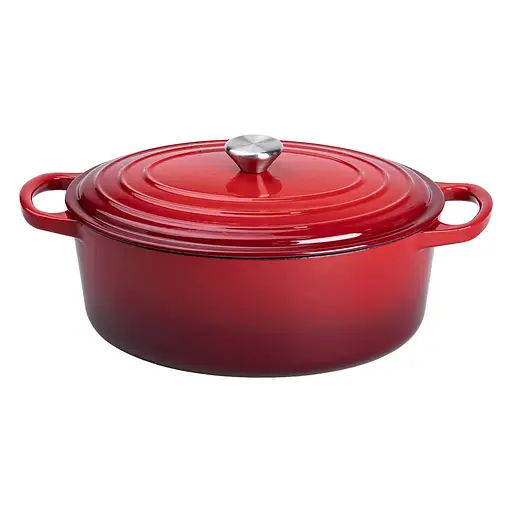 Гусятница чугунная эмалированная красная 6 литров Ø26 см с крышкой для тушения и запекания Yiwu HP-1-10-RED - фото 2