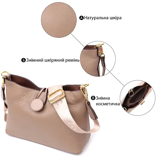 Сумка женская Vintage с оригинальной застежкой пуговкой из натуральной кожи 26х18х10 см sum0028990 - фото 4