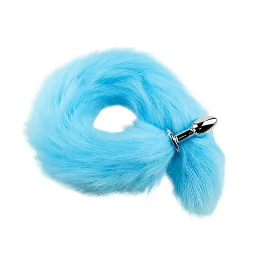 Анальна пробка металева конусна з довгим хвостиком 6 см синя - фото 1