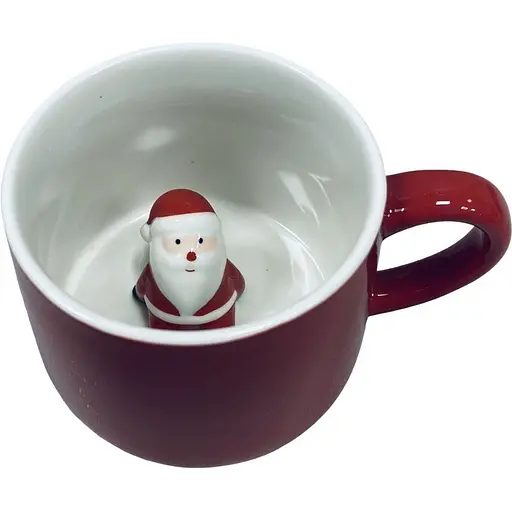 Новорічна кружка Olens 102-1021 керамічна Сюрприз Дід мороз 350 мл Червона - фото 1