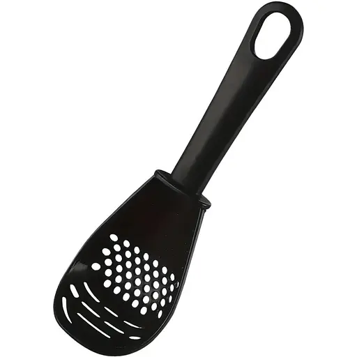 Багатофункціональна кухонна ложка з терткою та ситечком 6 в 1 (тертка, шумівка, вінчик, прес, сито, лопатка), Kitchen Master Чорний 87423 - фото 1