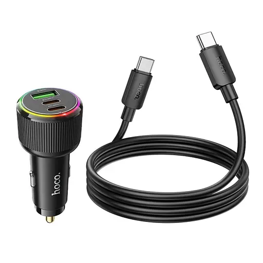 Автомобільний зарядний пристрій Hoco NZ17 USB/2 Type-C PD 75W чорний + кабель Type-C to Type-C - фото 6