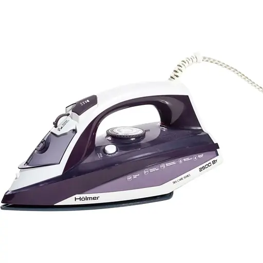 Утюг Holmer HIC-2535, Violet/White, 2500W, керамика, паровой удар 130 г/мин, постоянная подача пара 30 г/мин, вертикальная отпарка, очистка от накипи