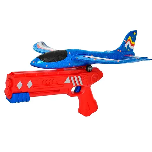 Пистолет с запускателем, самолет 33x34 см, подсветка, механический принцип работы