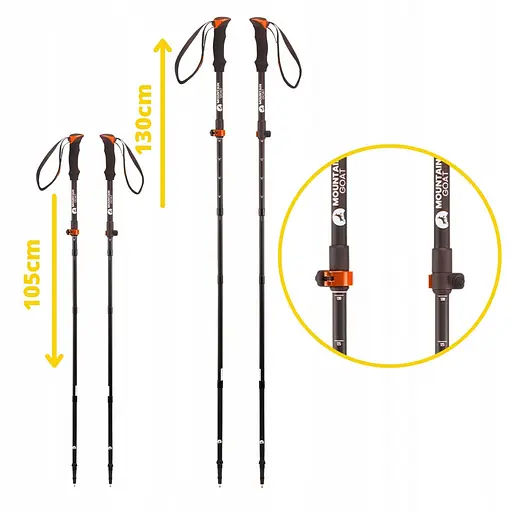 Треккинговые палки Mountain Goat Pro+ 43-130 см MG0008 Black/Orange (P-5907739318251) - фото 8