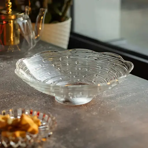 Тарелка для фруктов Yiwu из стекла Листья лотоса 23 см прозрачная HP-YH-12 - фото 6