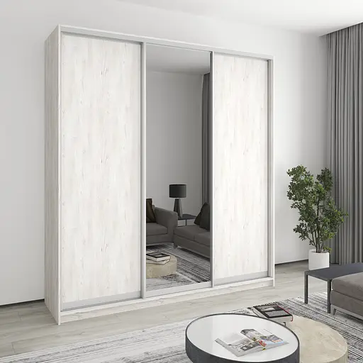 Шкаф-купе трехдверный MebelStar Стандарт AL 2ДСП/Зеркало 220x60x240 см Аляска серый (MBS-1856)