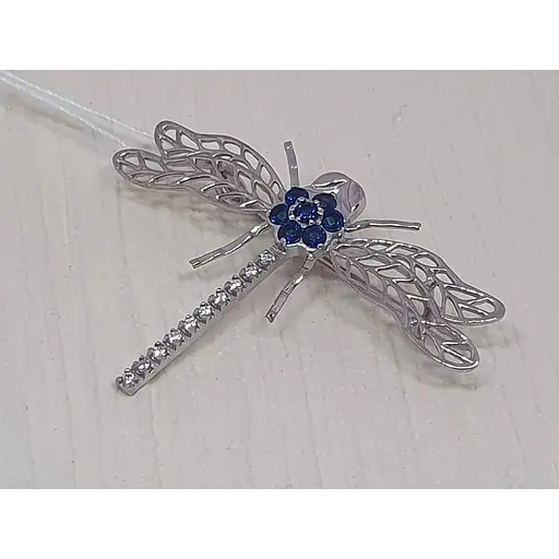 Срібна брошка Vegas Бабка з фіанітами. Артикул 70002Р Синій - фото 2