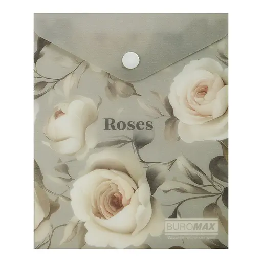 Папка-конверт А6 на кнопці ROSES ARABESKI світло-сіра BM.3922-20 BUROMAX матовий напівпрозорий пластик (4823126809588) - фото 1
