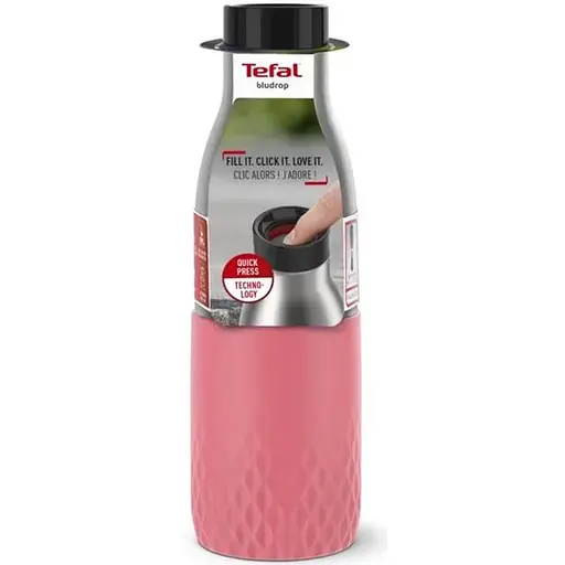 Tefal Термобутылка Bludrop, 500мл, диам70, t холл. 24г, гар.12г, нерж.сталь+пластик, розовый